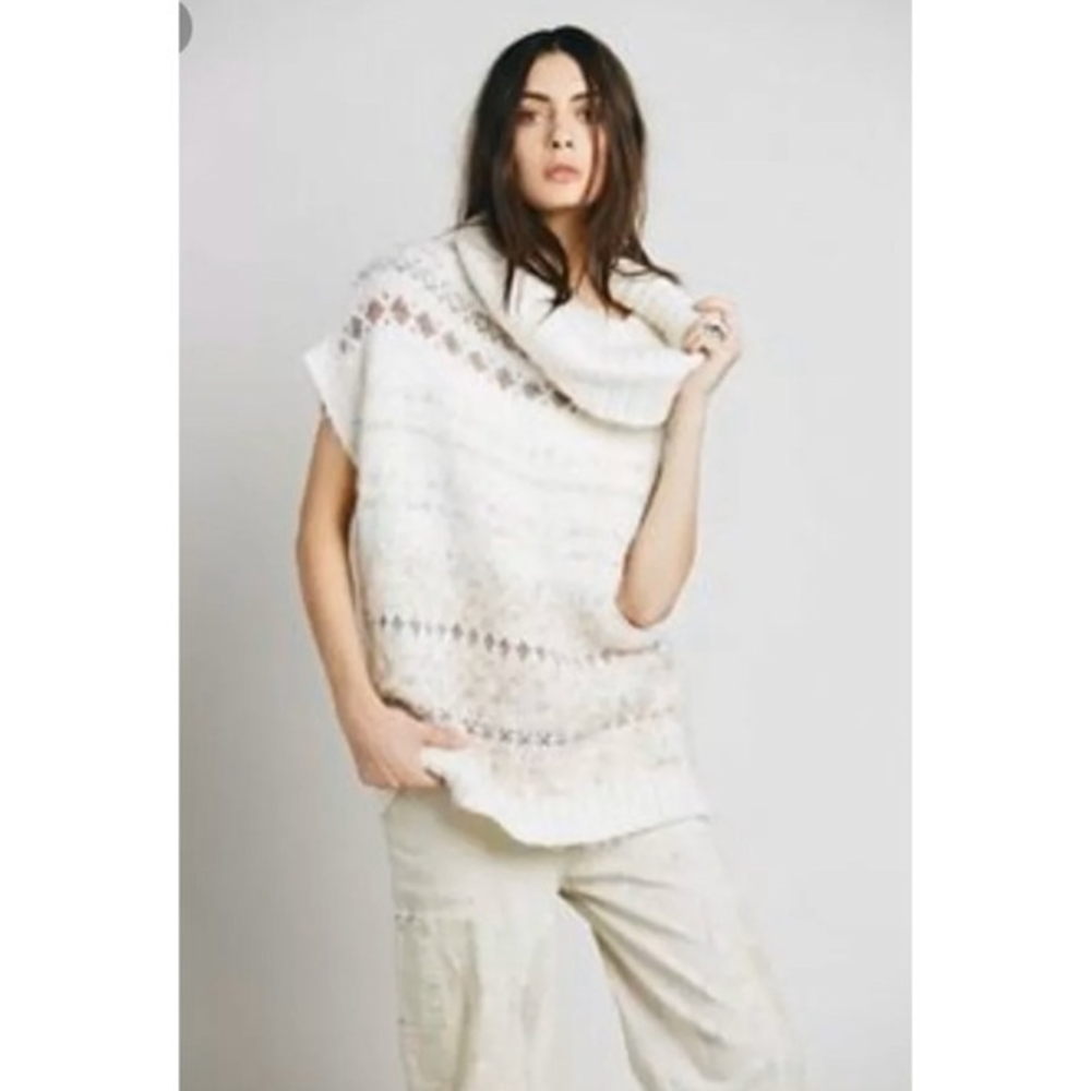 Free People Ivory Comb Fairisle Maiden Sweater XS